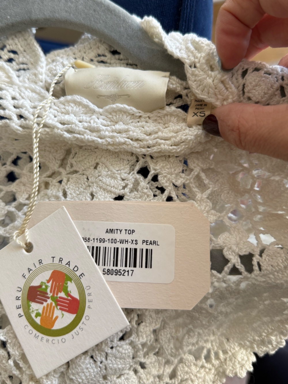 DOEN Amity Heirloom Collection Hand Crocheted Top Pearl Off White NEW with tags - Picture 6 of 7